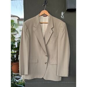 Vintage Hart Schaffner Marx Viracle 42R Beige Wool Sport Coat Blazer Suit Jacket